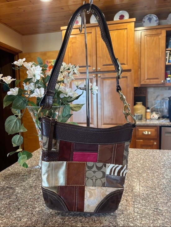 Coach Handbags - Coach Patchwork Shoulder or Crossbody Bag - Suede Brown, Tan, Metallic, Pink